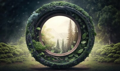 Green vegetation. Conception of eco and nature. Circular shape of eternity. Fantasy style colorful beautiful picture. Generative AI