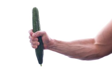 Strong fit muscular male holding a cucumber in his right hand transparent PNG