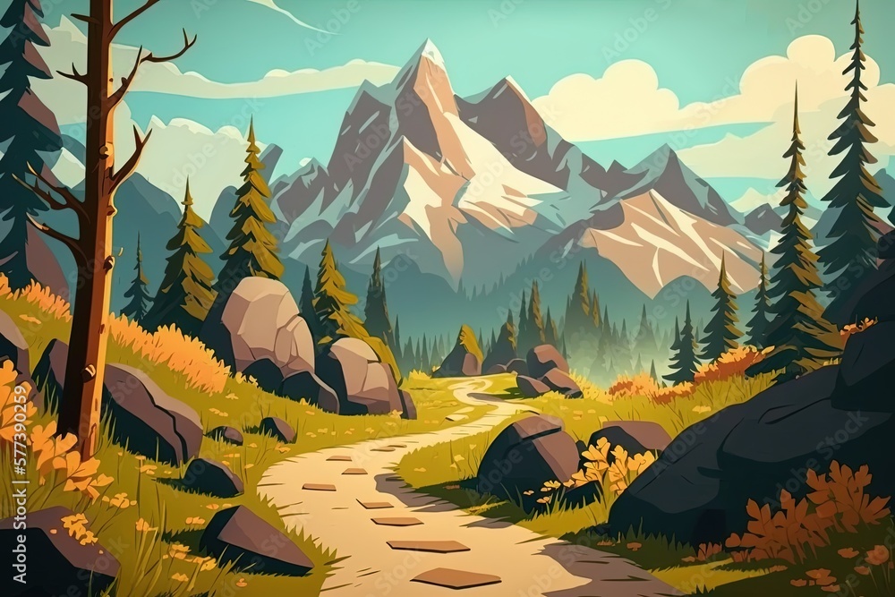 Poster a path leading up into the hills generative ai