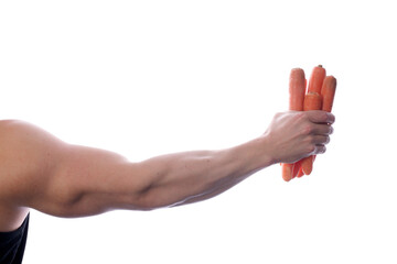 Strong fit muscular male holding carrots in his right hand transparent PNG