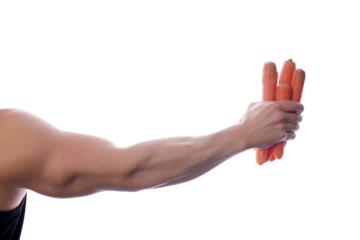 Strong fit muscular male holding carrots in his right hand transparent PNG