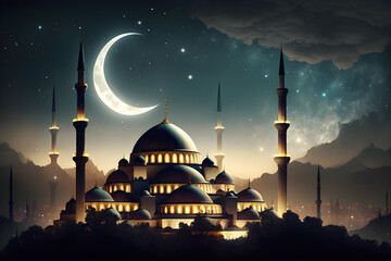 Ramadan Kareem mosque background. Generative AI