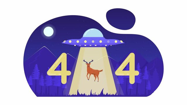 Animated UFO spaceship 404 error. Aliens phenomenon and deer. Empty state 4K video footage with alpha channel transparency. Flash message. Color failed loading animation for broken link, web design