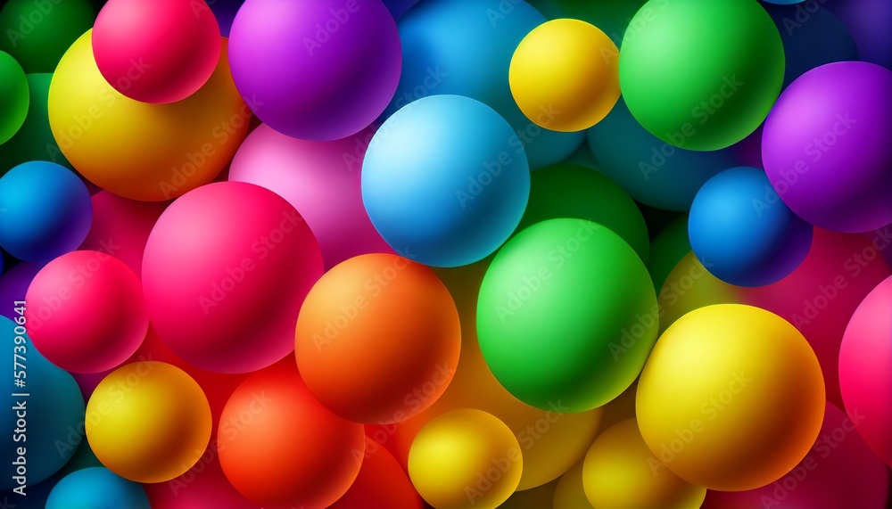 Poster abstract background with colorful balls of different sizes and shapes. generative ai
