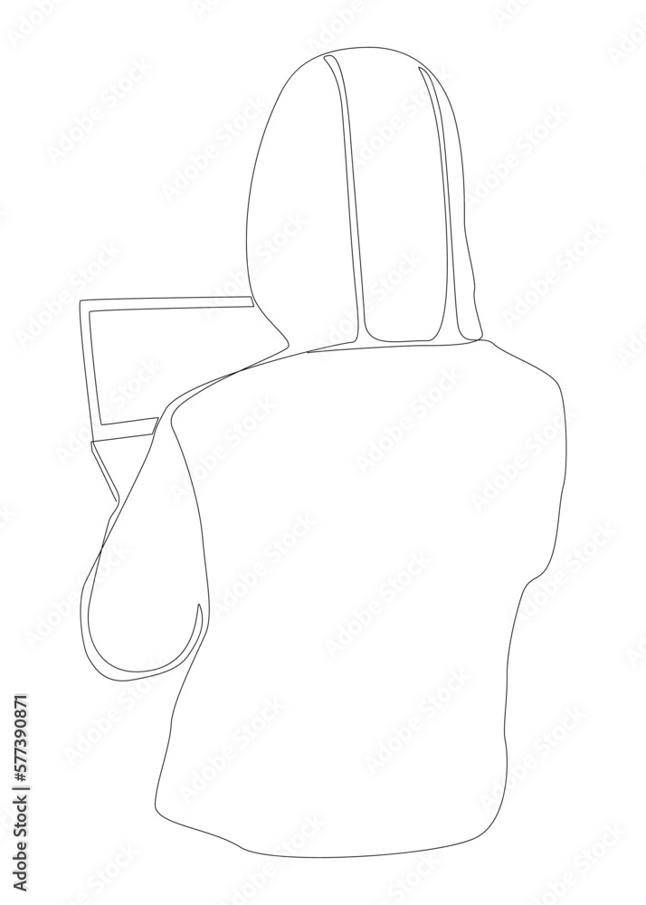 Poster one continuous line of a computer hacker. thin line illustration vector concept. contour drawing cre