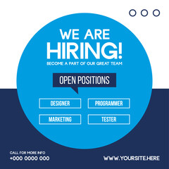 Jobs recruitment design for companies. Square social media post layout. We are hiring banner, poster, background template