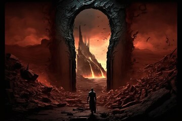 Fototapeta premium Dante's Inferno Entry Gate Concept Illustration 