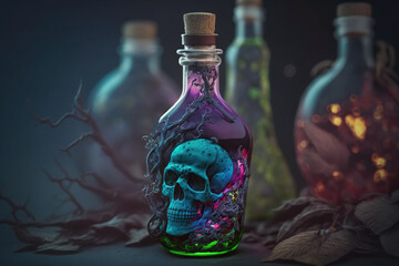 A bottles of poison with a skull painted on it, concept of Deadly and Toxic, created with Generative AI technology