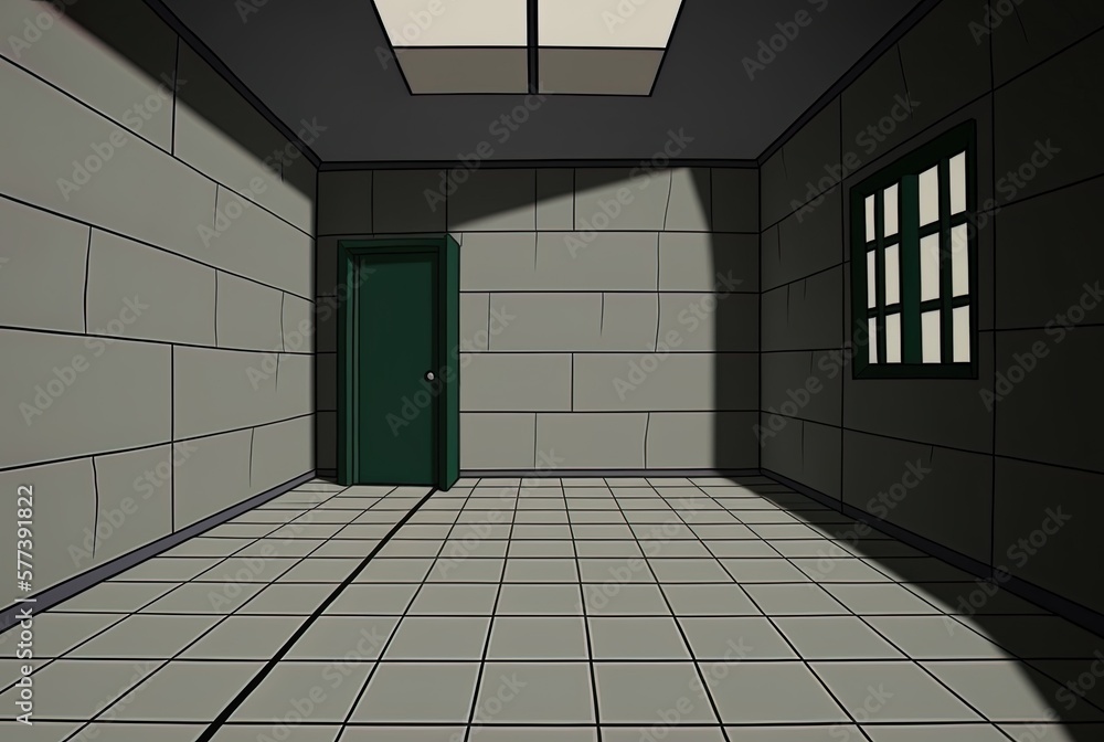 Poster a bare space with tiled walls and concrete floors generative ai