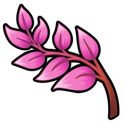 Minimalist illustration of a pink branch with leaves on white background