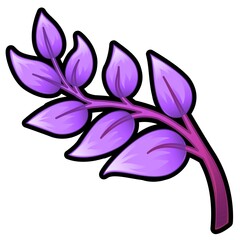 Minimalist illustration of a violet branch with leaves on white background