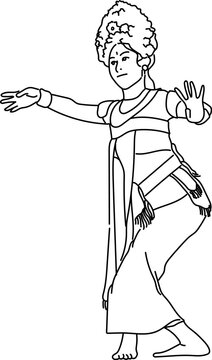 Line Art of a Woman do a Pendet dance from Bali 02