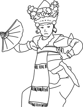 Line Art of a Woman do a Pendet dance from Bali 03