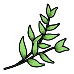 Minimalist illustration of a green branch with leaves on white background