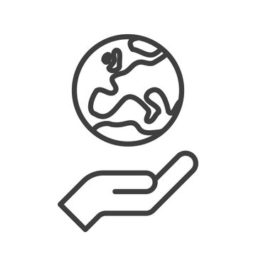 Hand holding planet earth, linear vector icon. Save the planet. Earth day symbol. World Environment Conservation.