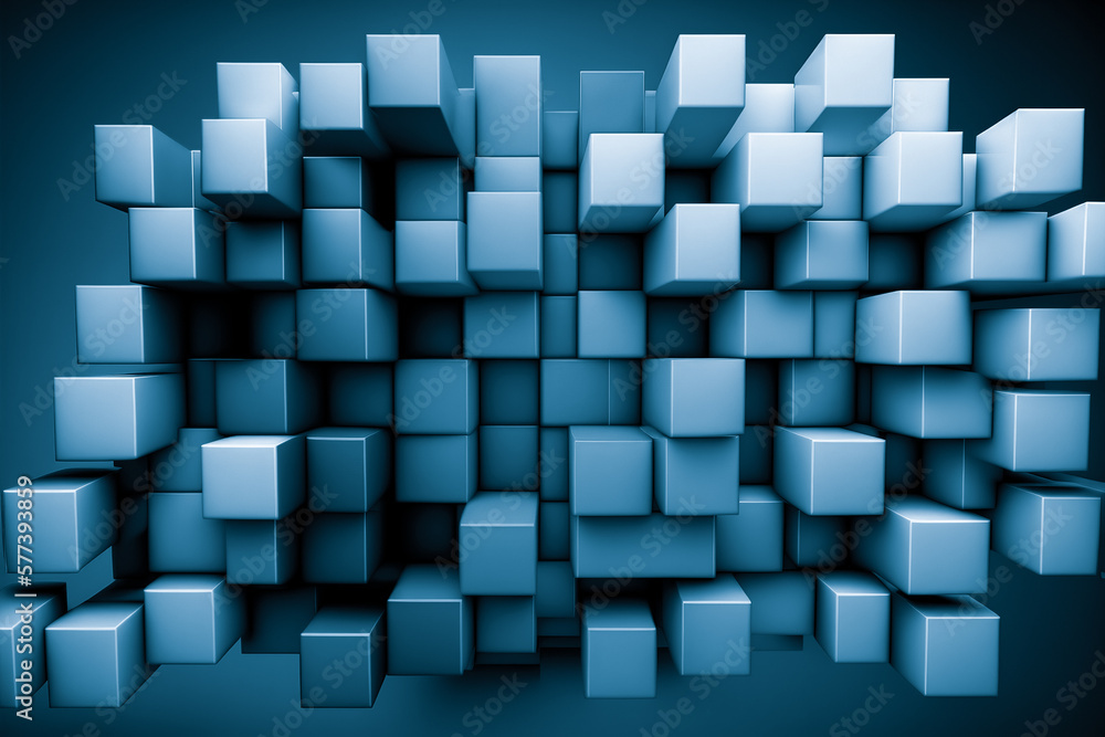 Poster abstract background of cube blocks wall stacking blue design for cubic wallpaper background . admira