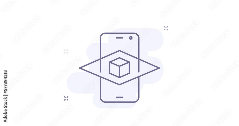 Poster augmented reality animated outline icons on white. virtual reality 4k video line illustrations motio