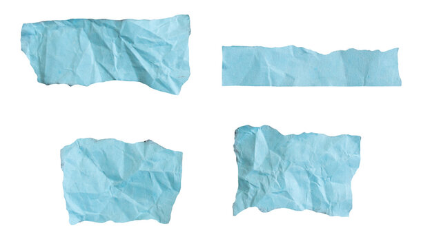 Set of crumpled blue papers. Ripped paper edge png.