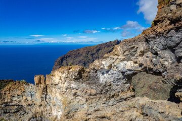 Fototapeta na wymiar Aerial view above the impressive mountains and cliff of Los Gigantes in Tenerife Canary Islands