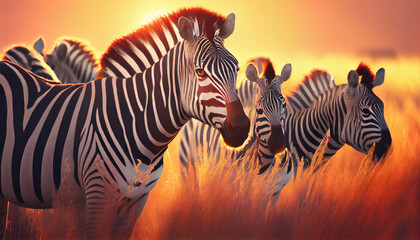 Fototapeta na wymiar zebras in the serengeti country. generative AI