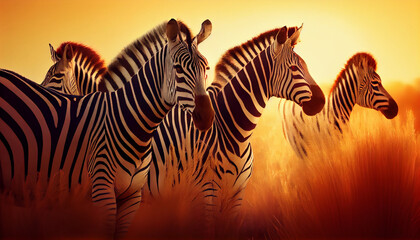 zebra in the sunset - obrazy, fototapety, plakaty