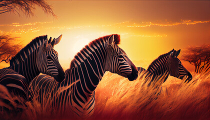 zebra at sunset. generative AI - obrazy, fototapety, plakaty