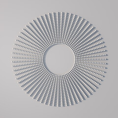 Circle with white particles. Abstract monochrome illustration, 3d render.