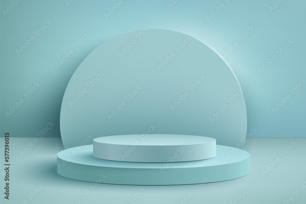 Poster abstract 3d realistic blue empty round podiums. minimal scene for product display presentation. awar