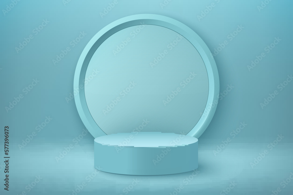 Poster abstract 3d realistic blue empty round podiums. minimal scene for product display presentation. awar