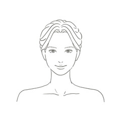 正面を向いた女性の顔 線画
