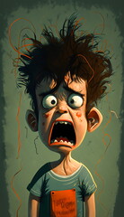 painting of a yelling young boy character in 3D concept style, created with generative ai