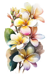 Naklejka premium Plumeria flowers watercolour Generative ai