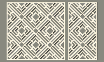 Laser cutting of decorative panels. Abstract geometric pattern of a rhombus shape. Template for cutting plywood, wood, paper, cardboard and metal.