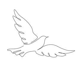 Continuous one line drawing of flying bird. Minimalist bird, pigeon outline design. Editable active stroke vector.