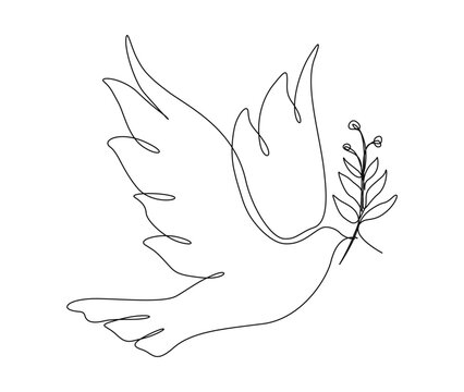 recommend clip art: Continuous one line drawing of flying bird with branch . Minimalist bird, dove, pigeon outline design. Editable active stroke vector.