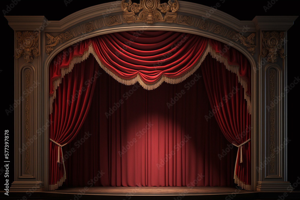 Poster empty theater stage with red curtains. generative ai