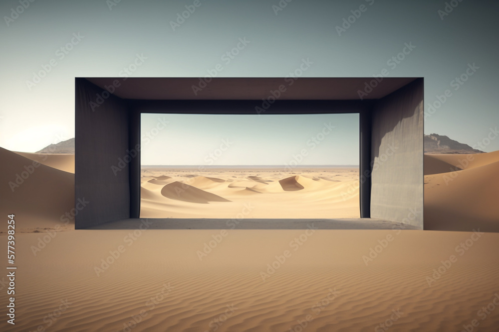 Poster empty scene in the sandy desert generative ai