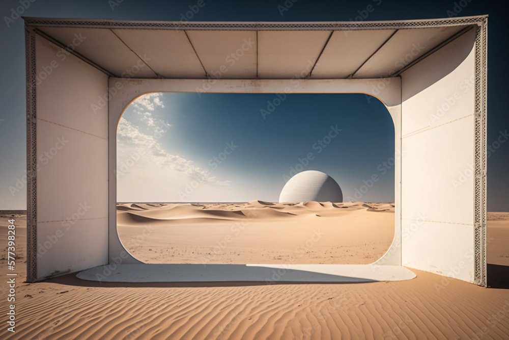Poster empty scene in the sandy desert generative ai