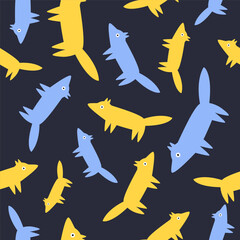Seamless pattern with yellow and blue foxes.