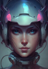 concept art of female astronaut in helmet created with generative ai