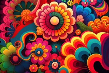 1970's flower power graphic background, Generative Ai