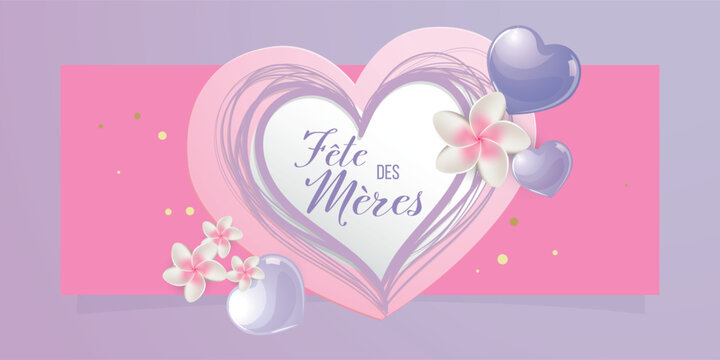 French Mothers day hearts pink and gold banner - modern love design
