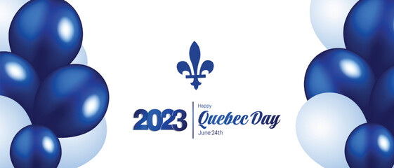 Happy Quebec Day. National holiday of Quebec. Saint Jean-Baptiste Day. Realistic ribbons and decorations with holiday symbol