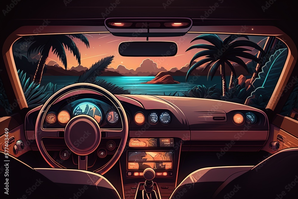 Aufkleber illuminated dashboard of a high-end automobile generative ai