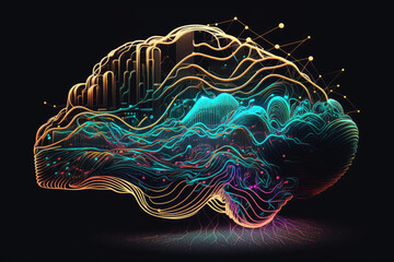 network of neon digital data brain waves made by generative ai