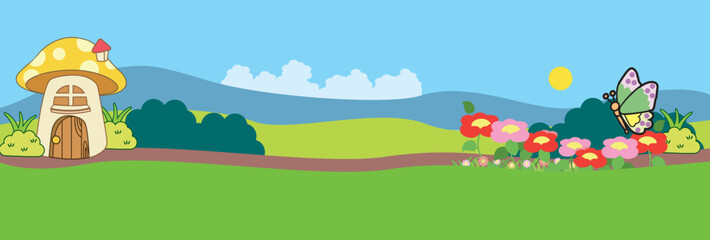 Obraz na płótnie Canvas landscape with flowers and grass, vector illustration
