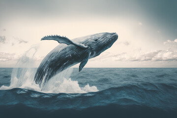 whale jumping out of ocean water made by generative ai