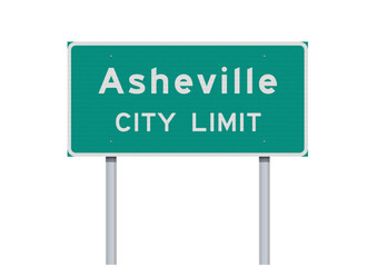 Vector illustration of the Asheville (North Carolina) City Limit green road sign on metallic posts