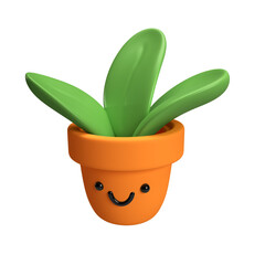 Flower, plant with green leaves in pot. Gardening concept. 3d icon render flowerpot isolated on white background with clipping path. Cartoon minimal style