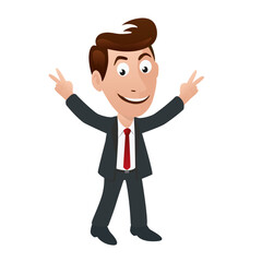 Illustration représentant un personnage en costume cravate levant les bras en signe de victoire.